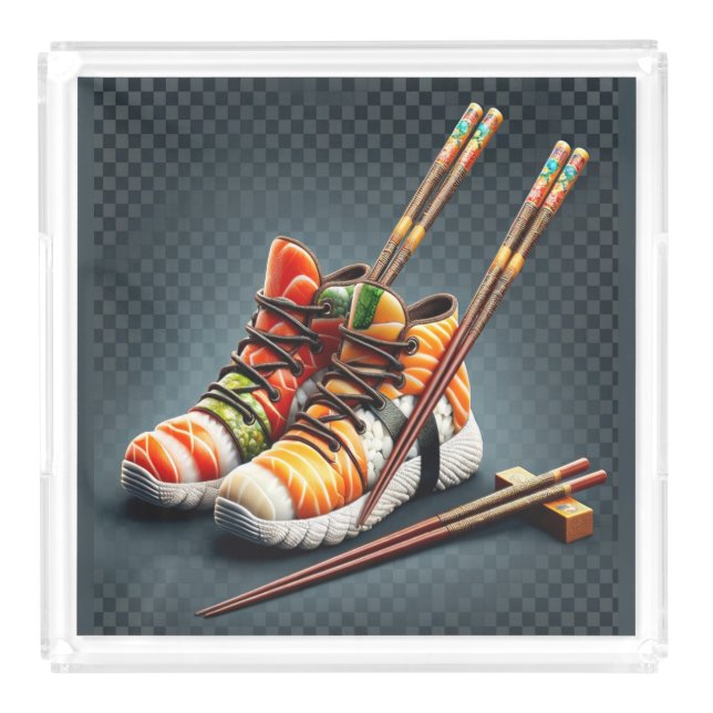 Sushi Sneakers with Chopsticks Humor  Acrylic Tray (Front)