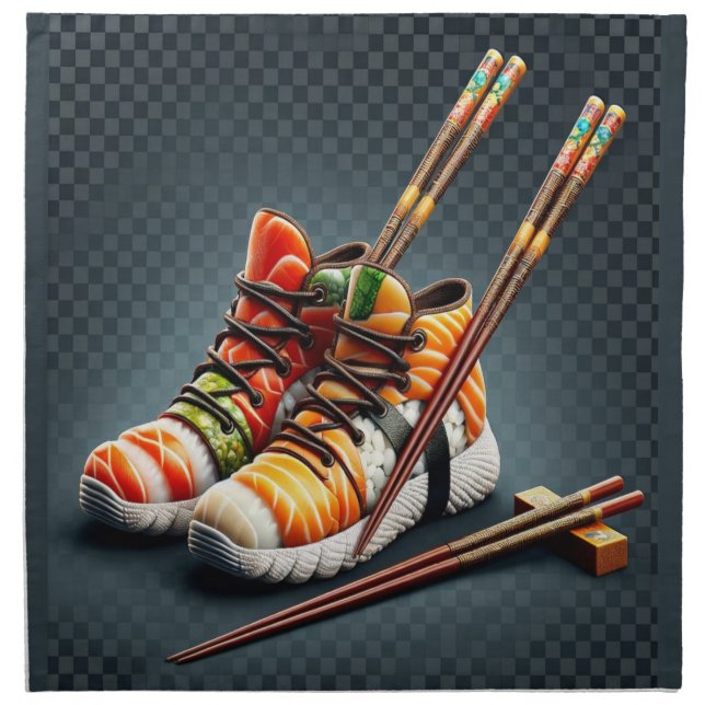 Sushi Sneakers with Chopsticks Humor Cloth Napkin (Front)