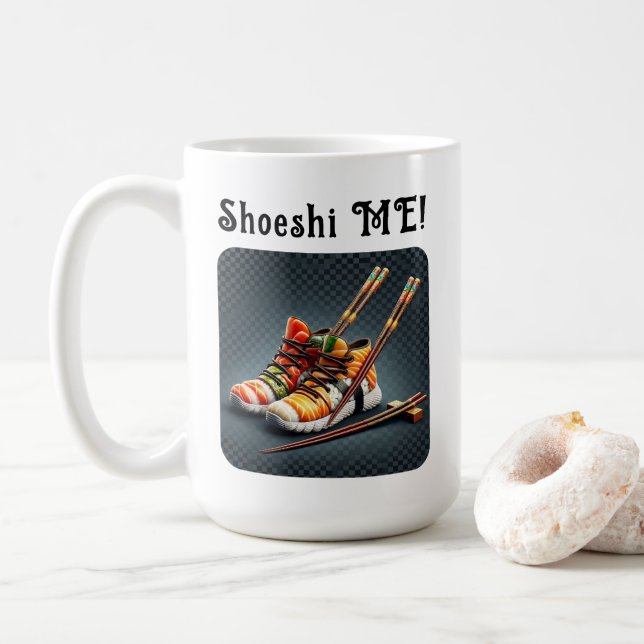 Sushi Sneakers with Chopsticks Humor Coffee Mug (With Donut)