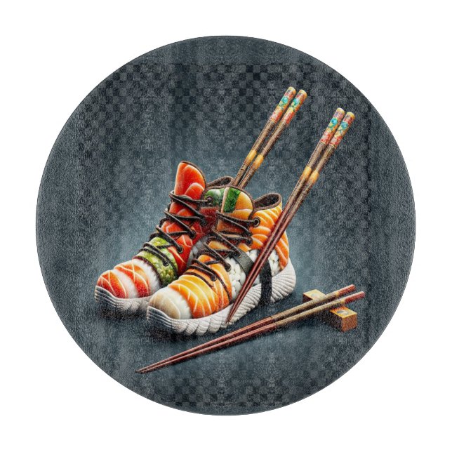 Sushi Sneakers with Chopsticks Humor Cutting Board (Front)