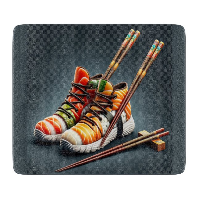 Sushi Sneakers with Chopsticks Humor Cutting Board (Front)