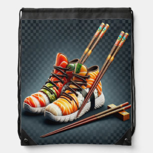Sushi Sneakers with Chopsticks Humor Drawstring Bag