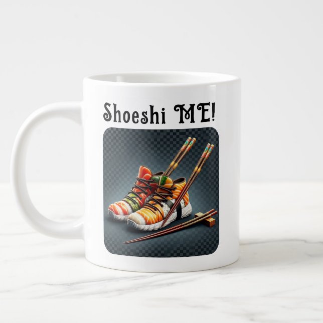Sushi Sneakers with Chopsticks Humor Giant Coffee Mug (Left)