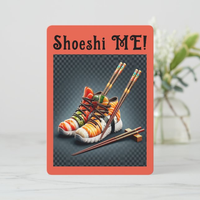 Sushi Sneakers with Chopsticks Humor Invitation (Standing Front)