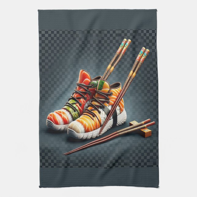Sushi Sneakers with Chopsticks Humor Kitchen Towel (Vertical)