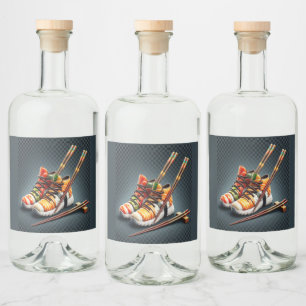 Sushi Sneakers with Chopsticks Humor Liquor Bottle Label