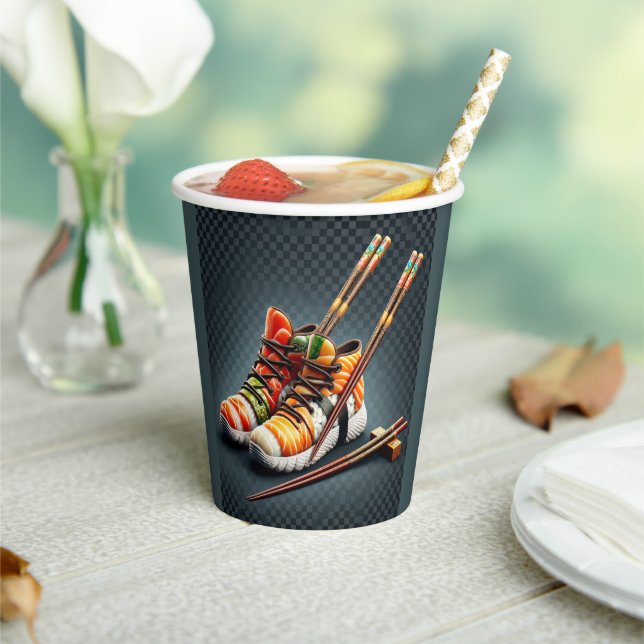 Sushi Sneakers with Chopsticks Humor Paper Cups (Insitu)