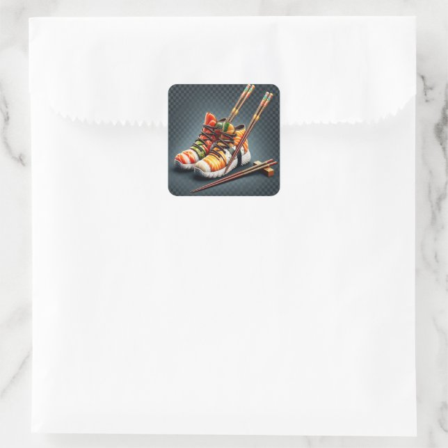 Sushi Sneakers with Chopsticks Humor Square Sticker (Bag)