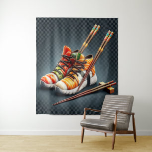 Sushi Sneakers with Chopsticks Humor Tapestry