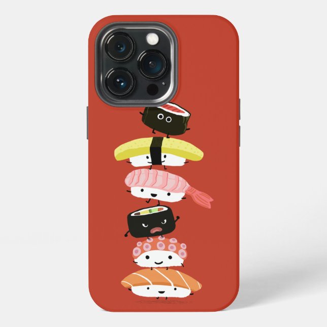Sushi Stack - A Kawaii Tower of Sushi Characters Iphone Case (Back)