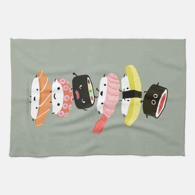 Sushi Stack - A Tower of Happy Sushi Friends Towel (Horizontal)