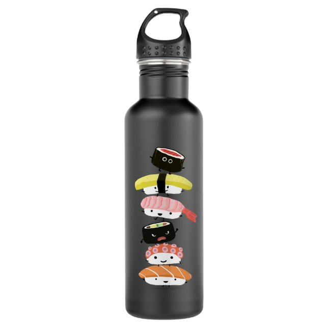 Sushi Stack - Tower of Happy Sushi Friends Stainless Steel Water Bottle (Front)