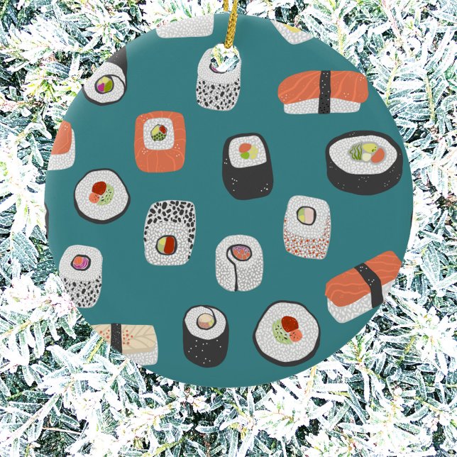 Sushi Teal Ceramic Ornament (Japanese sushi pattern Christmas ornament)