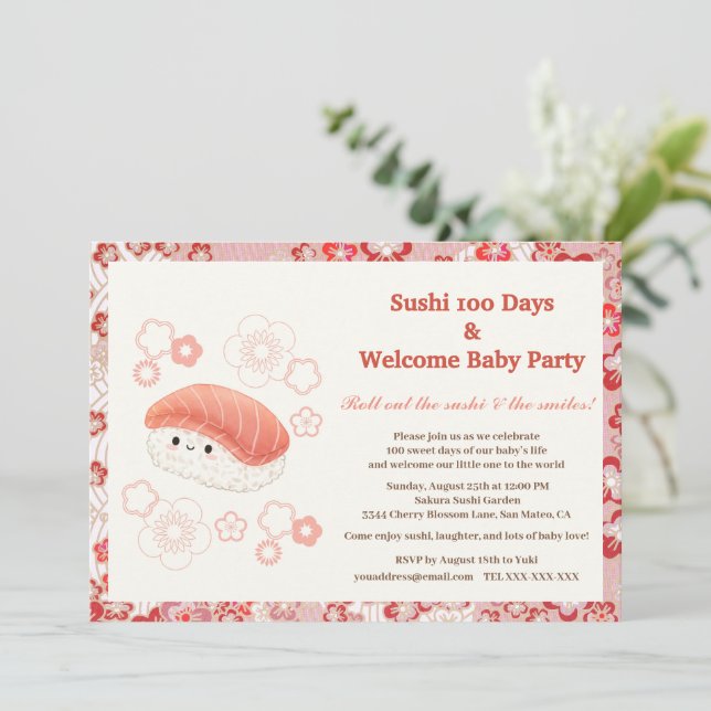 Sushi-Themed 100 Days Baby Celebration Invitation (Standing Front)