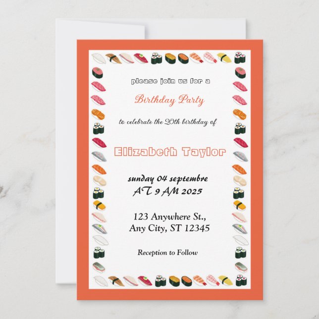 Sushi Themed Birthday Party Invitation (Front)