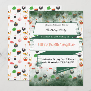 Sushi Themed Birthday Party Invitation