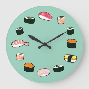 Sushi Time! Funky (Mint) Wall Clock
