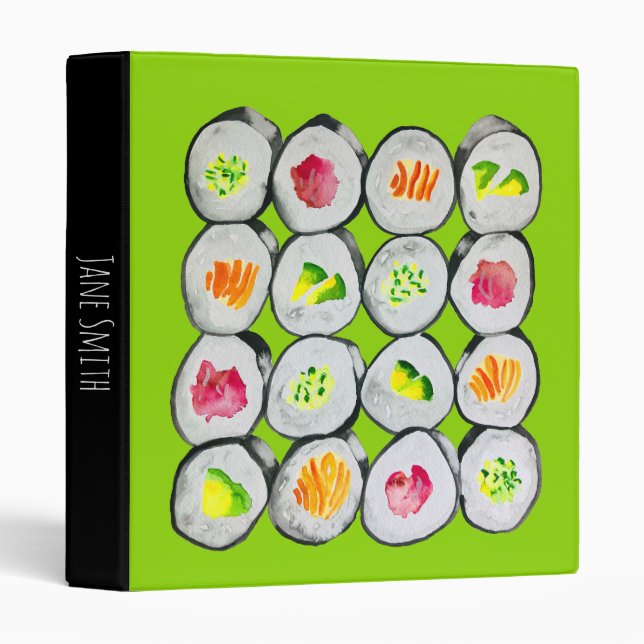 Sushi Time watercolor wasabi 3 Ring Binder (Front/Spine)