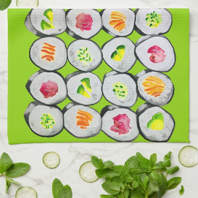 Sushi Time watercolor wasabi Kitchen Towel (Folded)