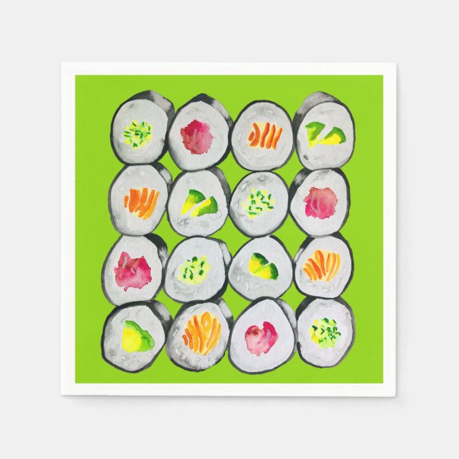 Sushi Time watercolor wasabi Napkins (Front)