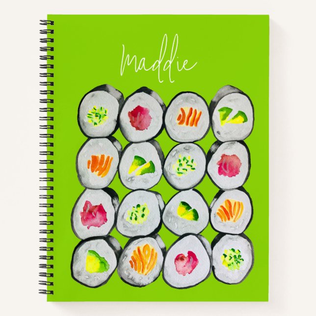 Sushi Time watercolor wasabi Notebook (Front)