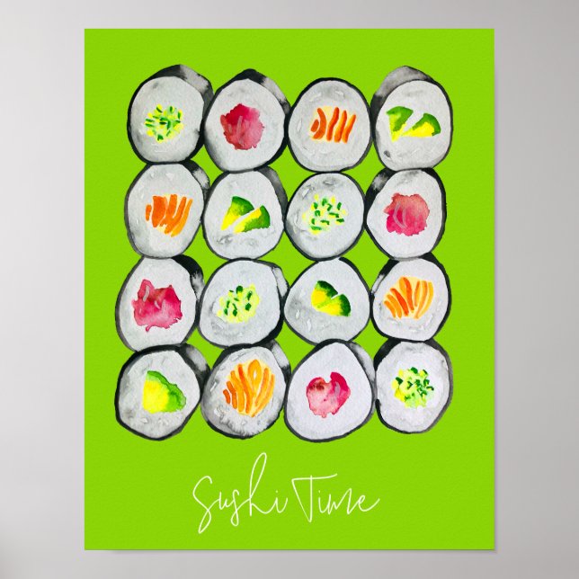 Sushi Time watercolor wasabi Poster (Front)