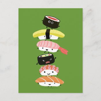 Sushi Tower - A Happy Stack Of Sushi Friends Postcard by jennsdoodleworld at Zazzle