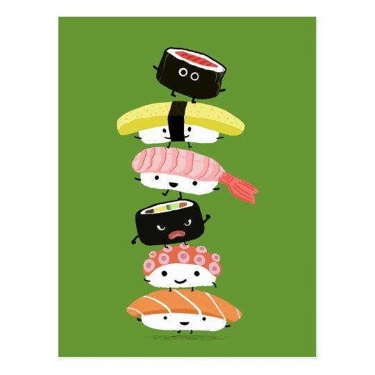 Sushi Tower - A Happy Stack of Sushi Friends Postcard | Zazzle.com