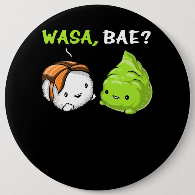 Sushi Wasabi Cute Couple Wasa Button (Front)