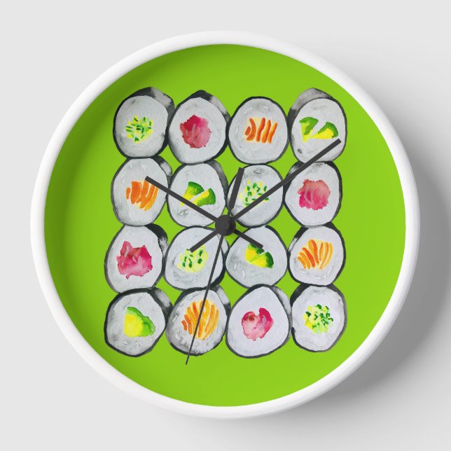 Sushi wasabi watercolor art clock (Front)