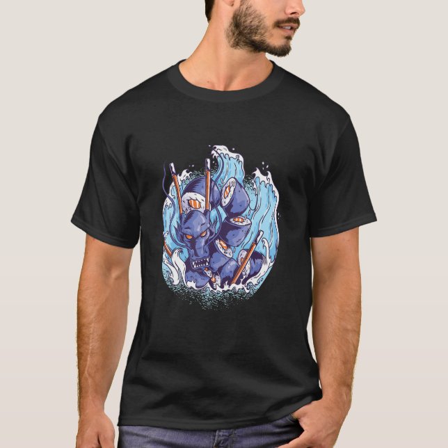 Sushi waves water dragon asian japanese T-Shirt (Front)