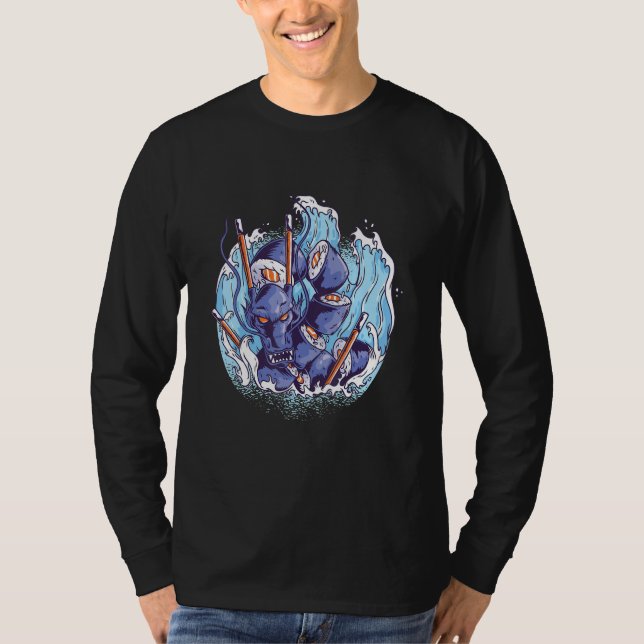 Sushi waves water dragon asian japanese T-Shirt (Front)