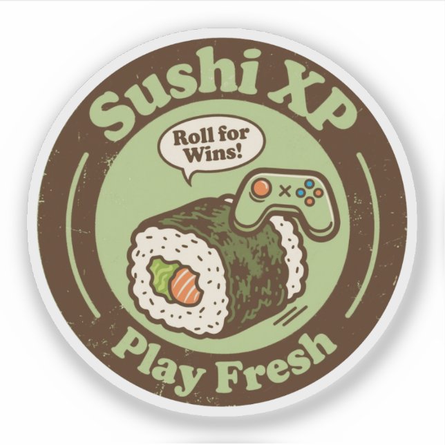 Sushi XP Play Fresh Roll For Wins Gamer Sticker (Front)