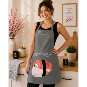 sushiholic, sushi cat apron