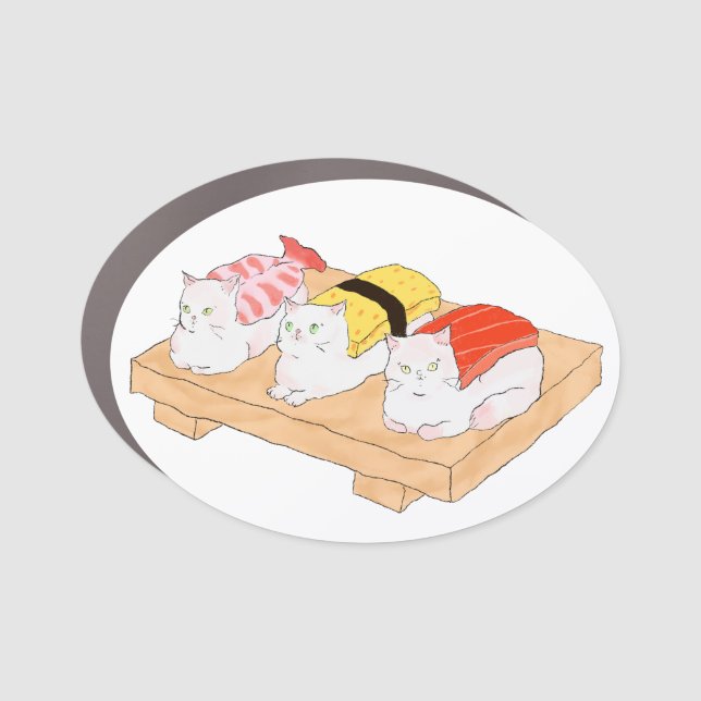 Sushimeow: Purrfection on a Platter Car Magnet (Front)
