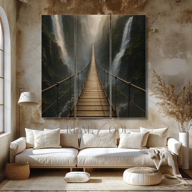 Suspended Bridge Over Canyon, River and Mountains Triptych (Creator Uploaded)