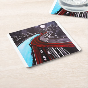 Suspended over the Blue Painting by Alfred Fox Square Paper Coaster