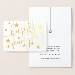Suspended Stars Happy New Year Chic Modern Script Foil Card