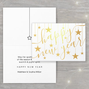 Suspended Stars Happy New Year Chic Modern Script Foil Card