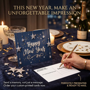 Suspended Stars Happy New Year Chic Postcard