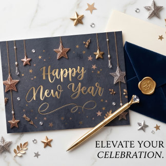 Suspended Stars Happy New Year Chic Postcard