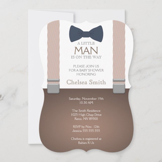 Suspender, Bow tie, Baby Shower Invitation (Front)