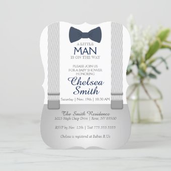 Suspender, Bow tie, Baby Shower Invitation | Zazzle