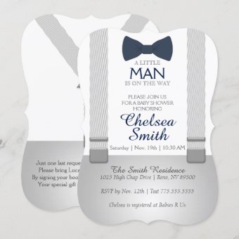Suspender, Bow tie, Baby Shower Invitation | Zazzle