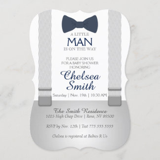 Suspender, Bow tie, Baby Shower Invitation