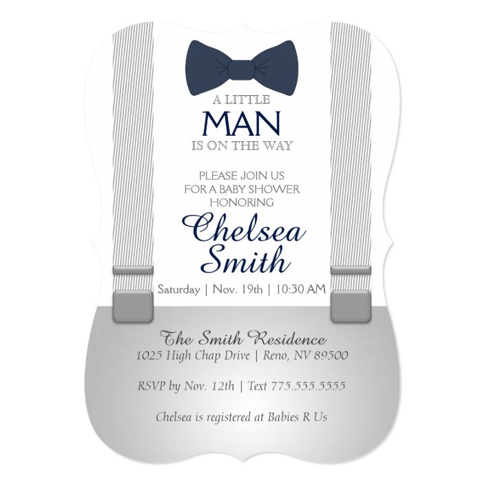Suspender, Bow tie, Baby Shower Invitation | Zazzle.com