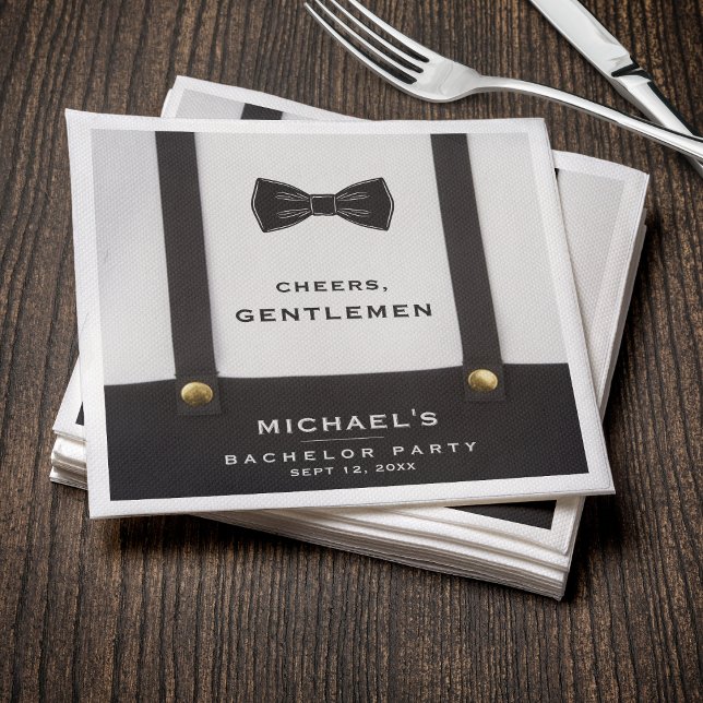 Suspenders Bowtie Cheers Gentlemen Bachelor Party Napkins (Creator Uploaded)