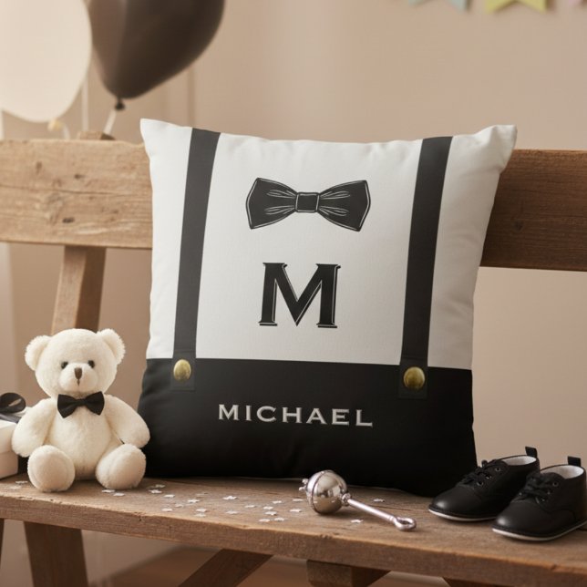 Suspenders & Bowtie Name Monogram Baby Boy  Throw Pillow (Suspenders & Bowtie Name Monogram Baby Boy Throw Pillow
)