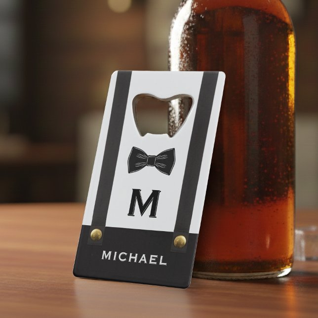 Suspenders & Bowtie Name Monogram Credit Card Bottle Opener (Creator Uploaded)