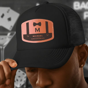 Suspenders & Bowtie Name Monogram Groomsman Leather Patch Hat